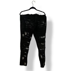 Fashion Nova Men’s Distressed Black Silver Shimmer Slim Fit Jeans Size 36